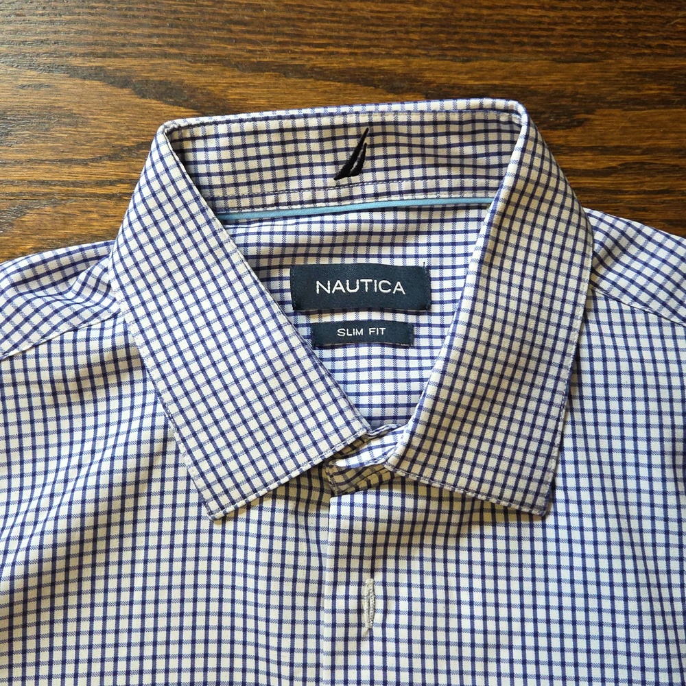 Nautica Men's Navy and White Gingham Shirt